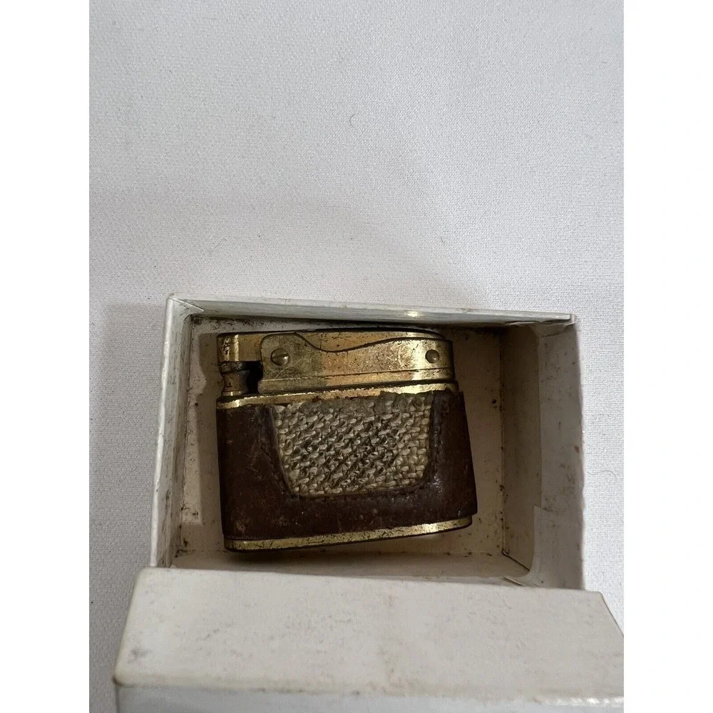Buxton Butane Lighter Leather Wrapped Brass Retro Tobacciana Vintage